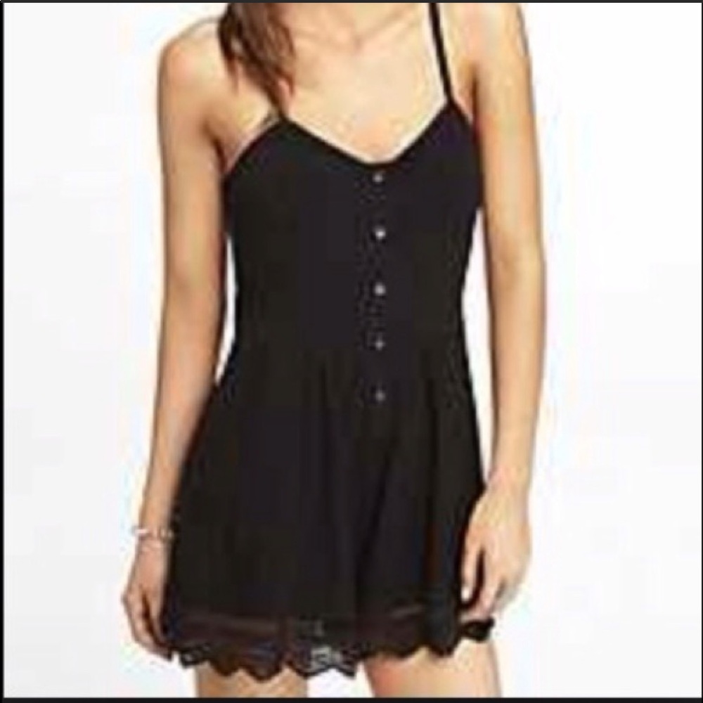 Express button front spaghetti strap romper